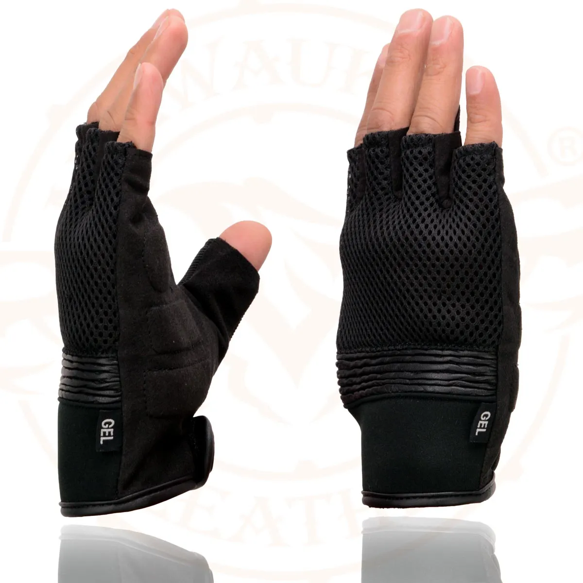 Milwaukee Leather MG7590 Men's Black ‘Amara Cloth’ Gel Palm Fingerless Motorcycle Hand Gloves W/ Breathable Mesh Material