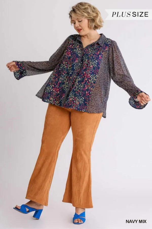 Mixed Floral Print Metallic Blouse