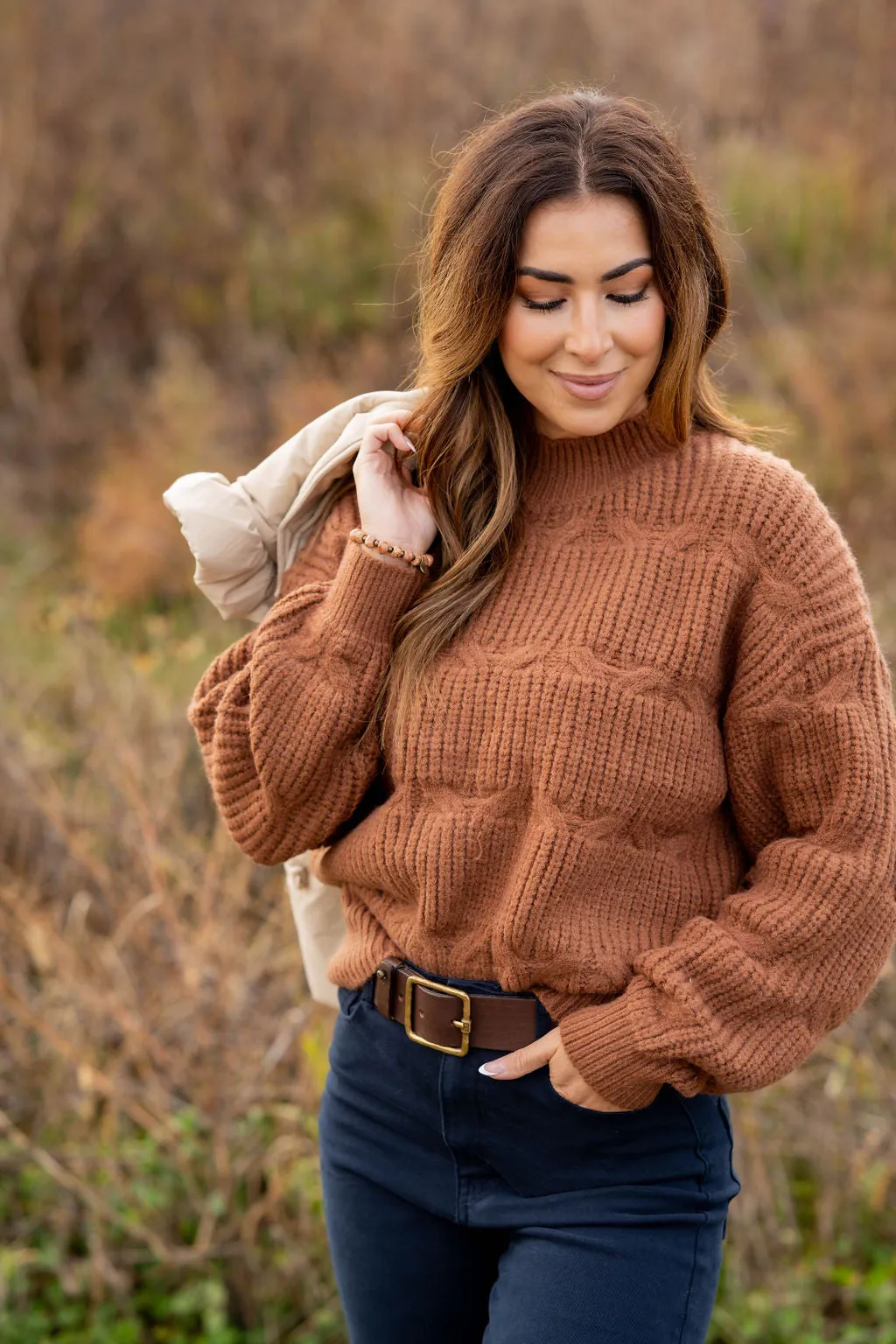 Mixed Knits Mock Neck Sweater