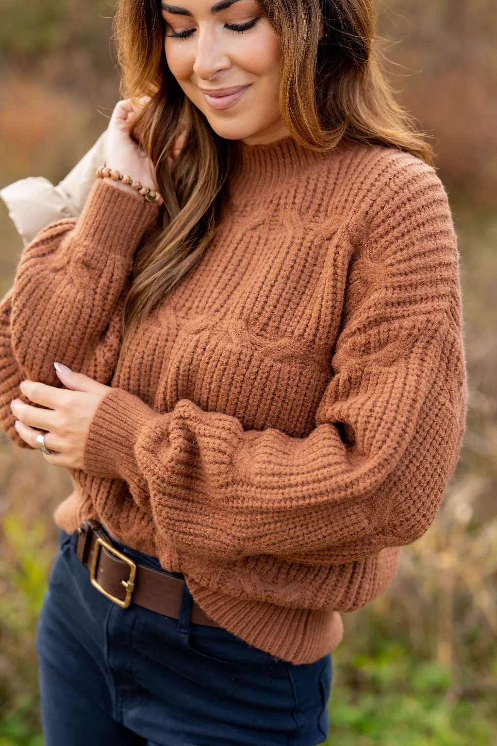 Mixed Knits Mock Neck Sweater