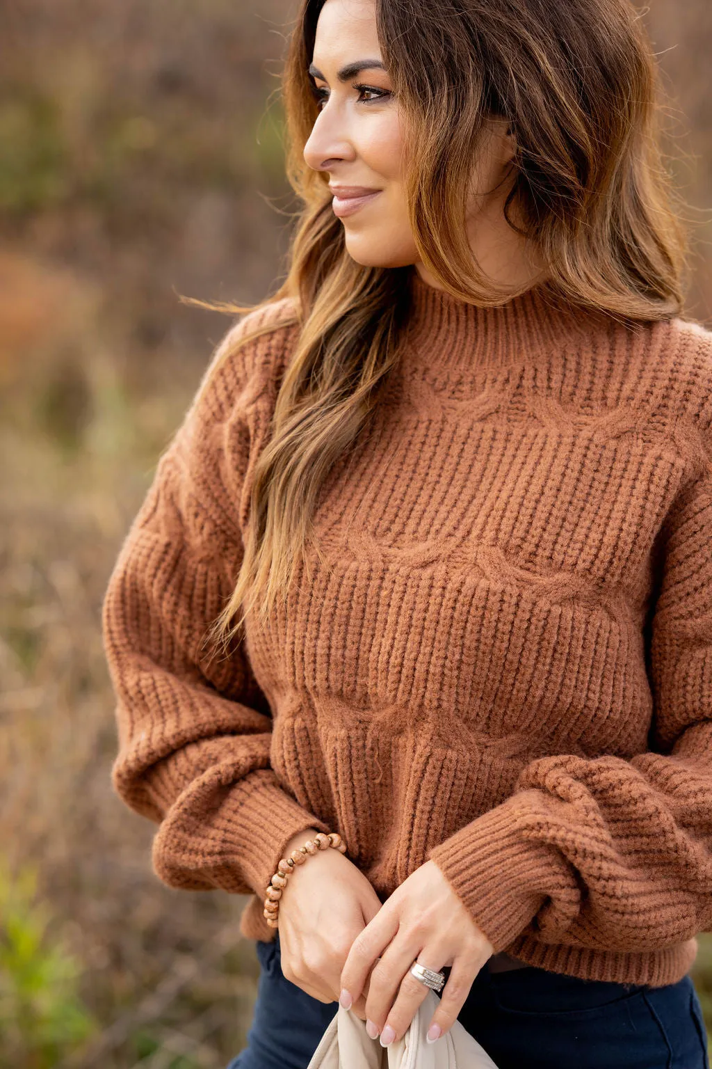 Mixed Knits Mock Neck Sweater