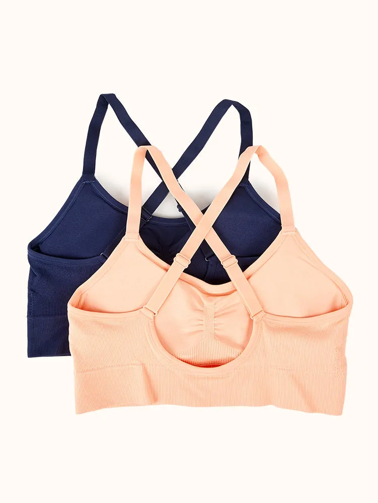 Mixed Texture Camisole Bra (2 Pack) - Peach