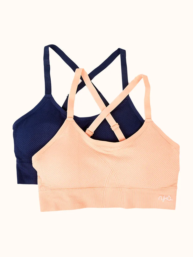 Mixed Texture Camisole Bra (2 Pack) - Peach