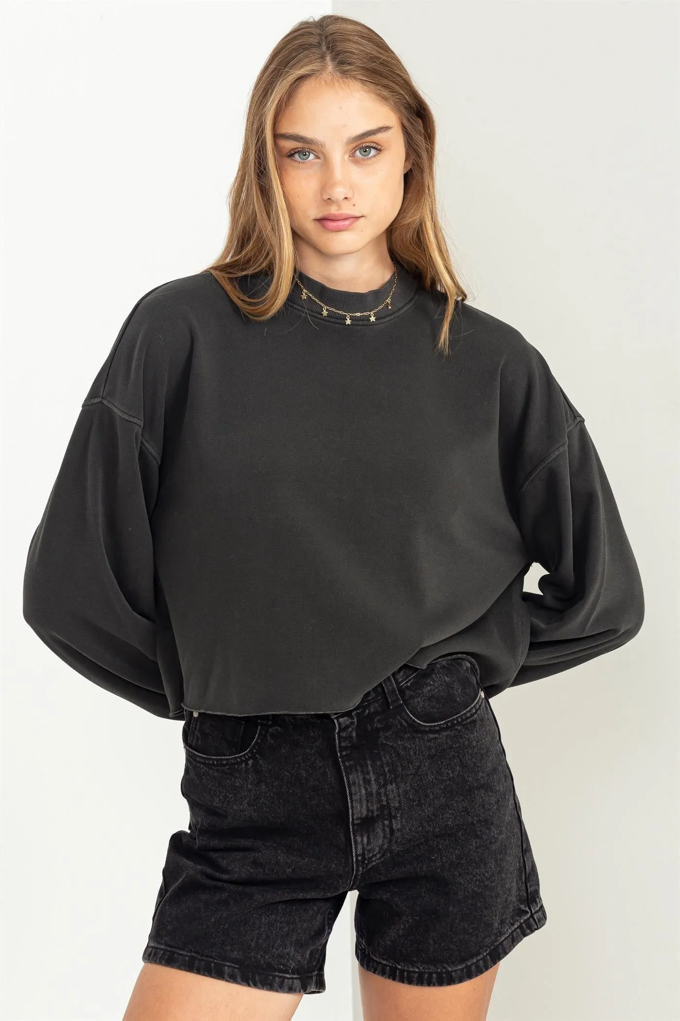 Mock Neck Cropped Sweatshirt