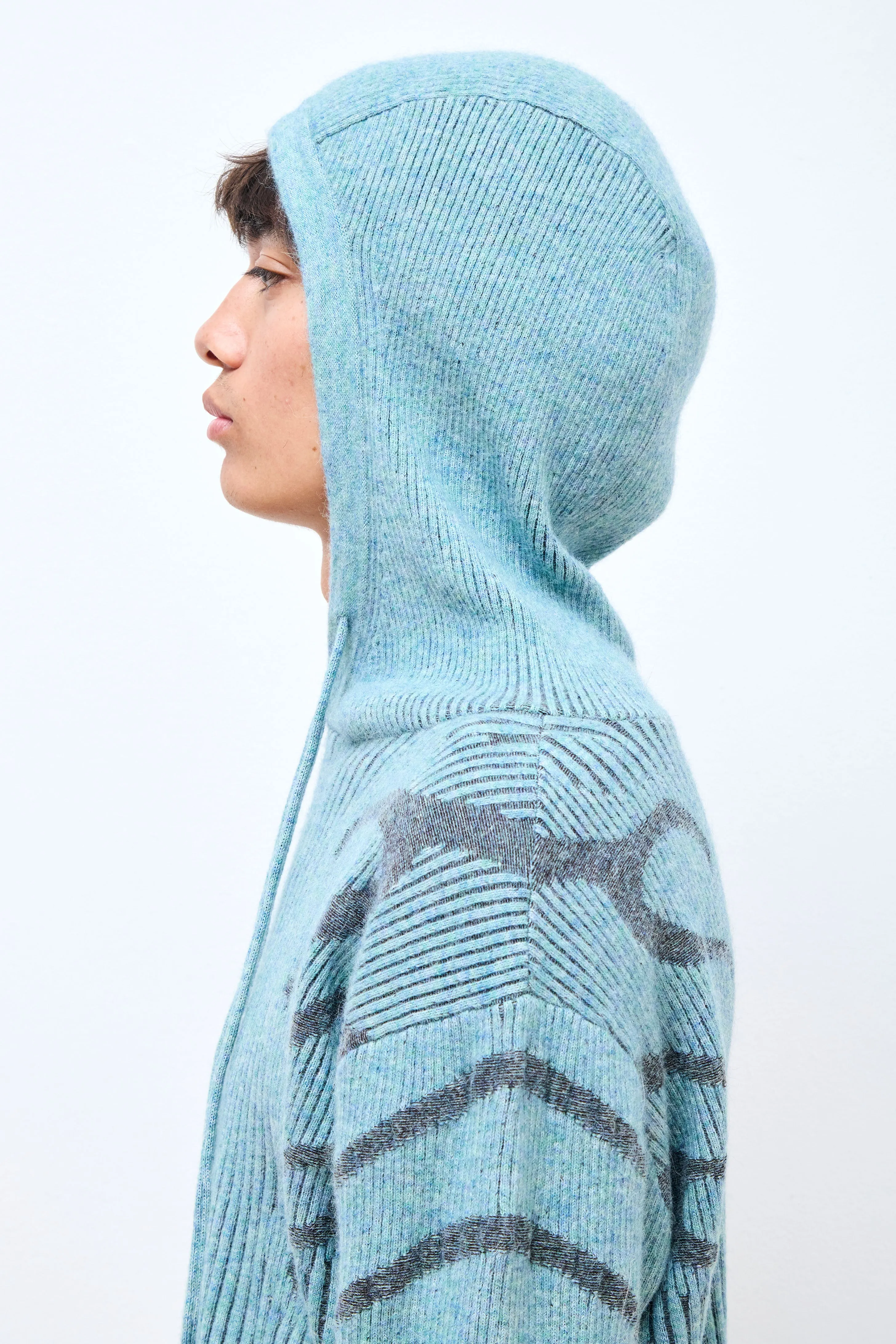 Mohair/Wool Blend Plated Hoodie Blue/Brown