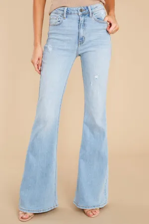 More Power To You Light Wash Distressed Flare Jeans