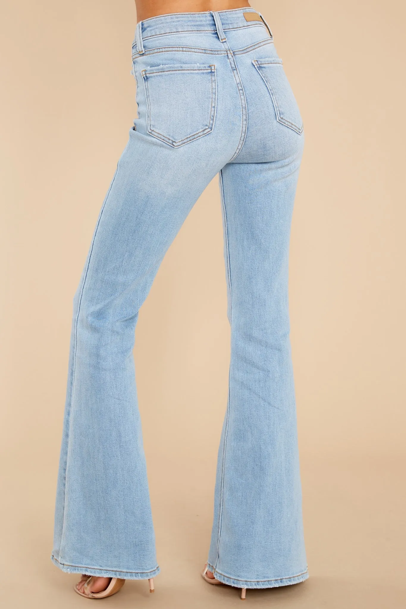 More Power To You Light Wash Distressed Flare Jeans