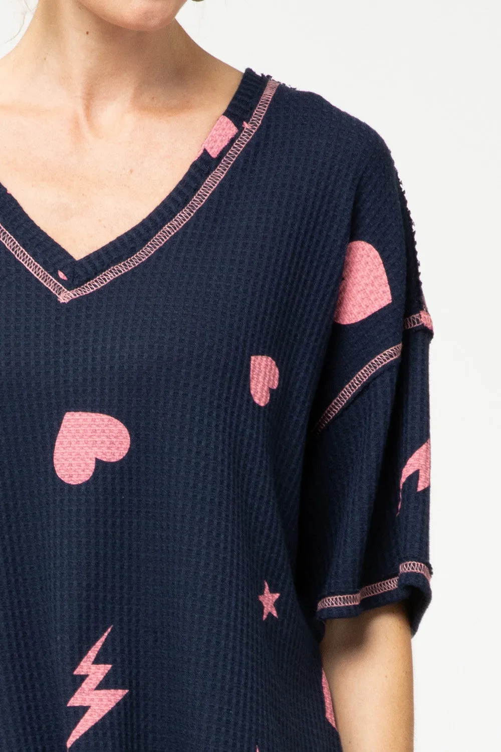 Navy & Pink Waffle Knit Top