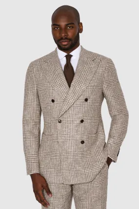 New SUITREVIEW Elmhurst Beige Check Wool, Alpaca, Silk, Linen Suit - All Sizes Special Order!