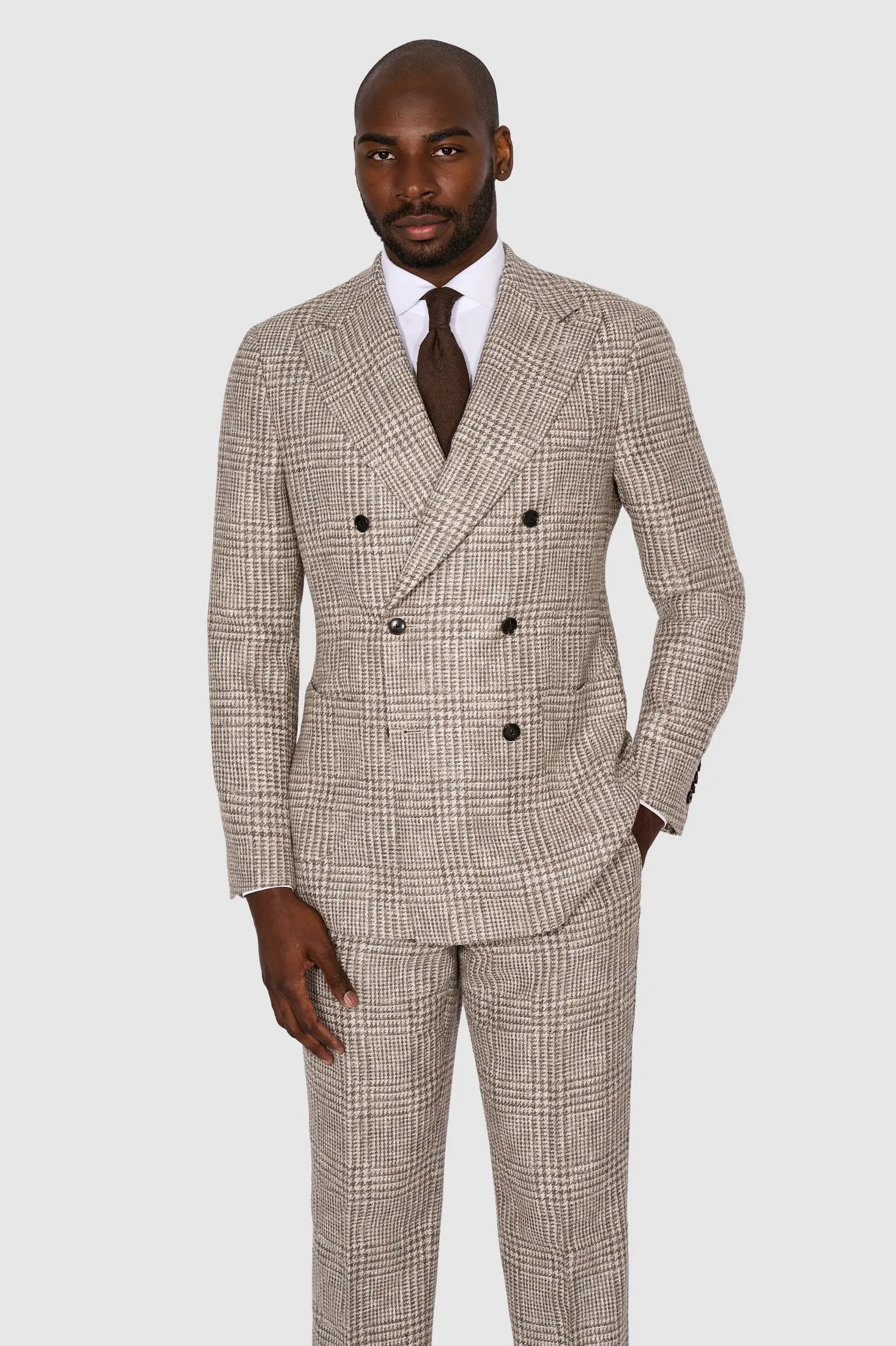 New SUITREVIEW Elmhurst Beige Check Wool, Alpaca, Silk, Linen Suit - All Sizes Special Order!