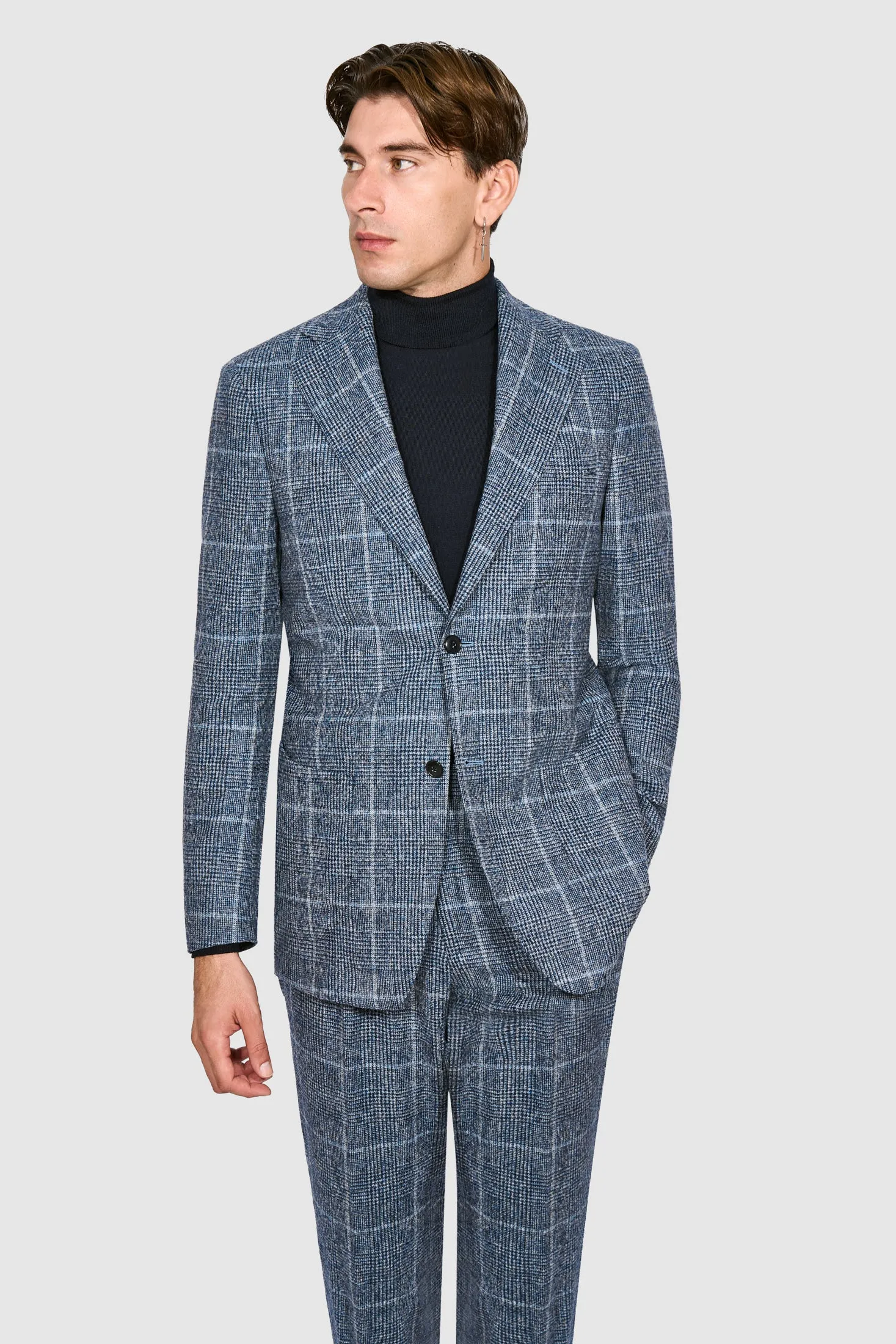 New SUITREVIEW Elmhurst Blue Glencheck Wool and Alpaca Ferla Suit - 38L and 42S