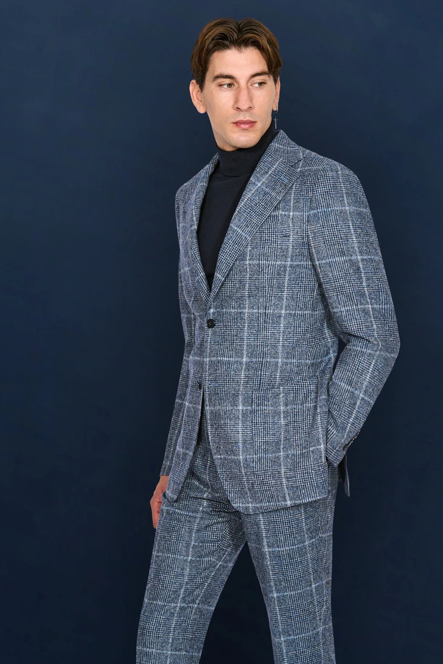 New SUITREVIEW Elmhurst Blue Glencheck Wool and Alpaca Ferla Suit - 38L and 42S