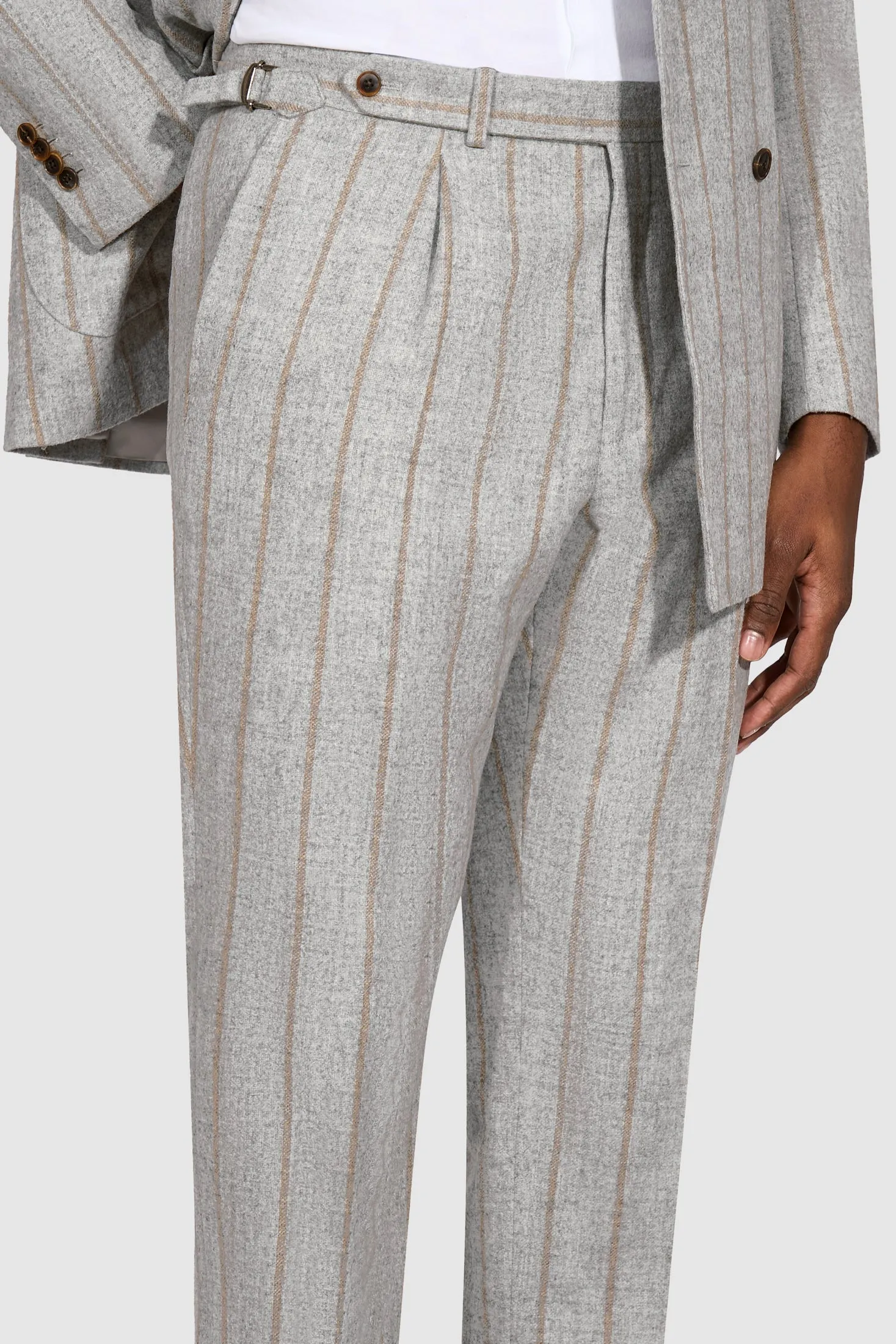 New SUITREVIEW Elmhurst Light Gray Cinnamon Stripe Alpaca and Wool Ferla Suit - Size 40R and 40L (Other Sizes Special Order)