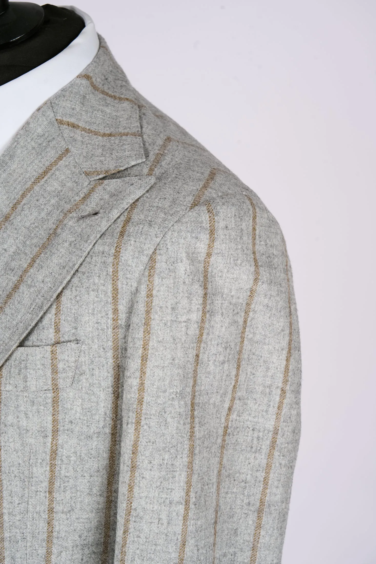 New SUITREVIEW Elmhurst Light Gray Cinnamon Stripe Alpaca and Wool Ferla Suit - Size 40R and 40L (Other Sizes Special Order)