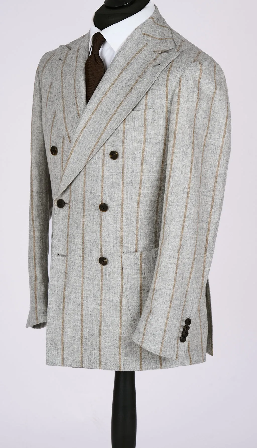 New SUITREVIEW Elmhurst Light Gray Cinnamon Stripe Alpaca and Wool Ferla Suit - Size 40R and 40L (Other Sizes Special Order)