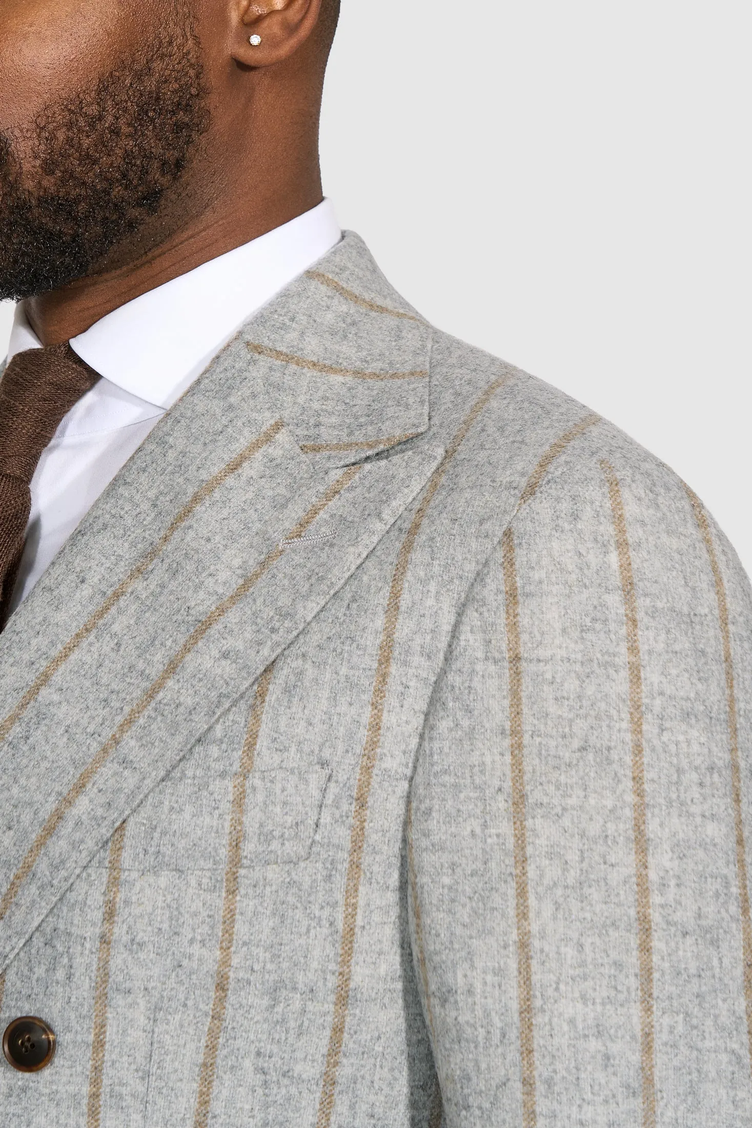 New SUITREVIEW Elmhurst Light Gray Cinnamon Stripe Alpaca and Wool Ferla Suit - Size 40R and 40L (Other Sizes Special Order)