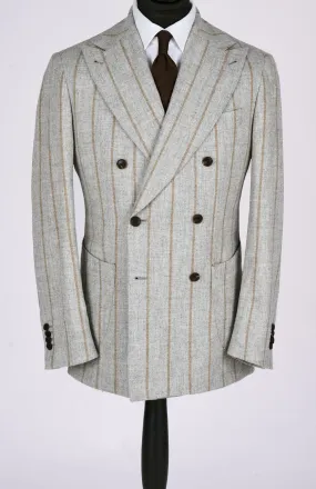 New SUITREVIEW Elmhurst Light Gray Cinnamon Stripe Alpaca and Wool Ferla Suit - Size 40R (Other Sizes Special Order)