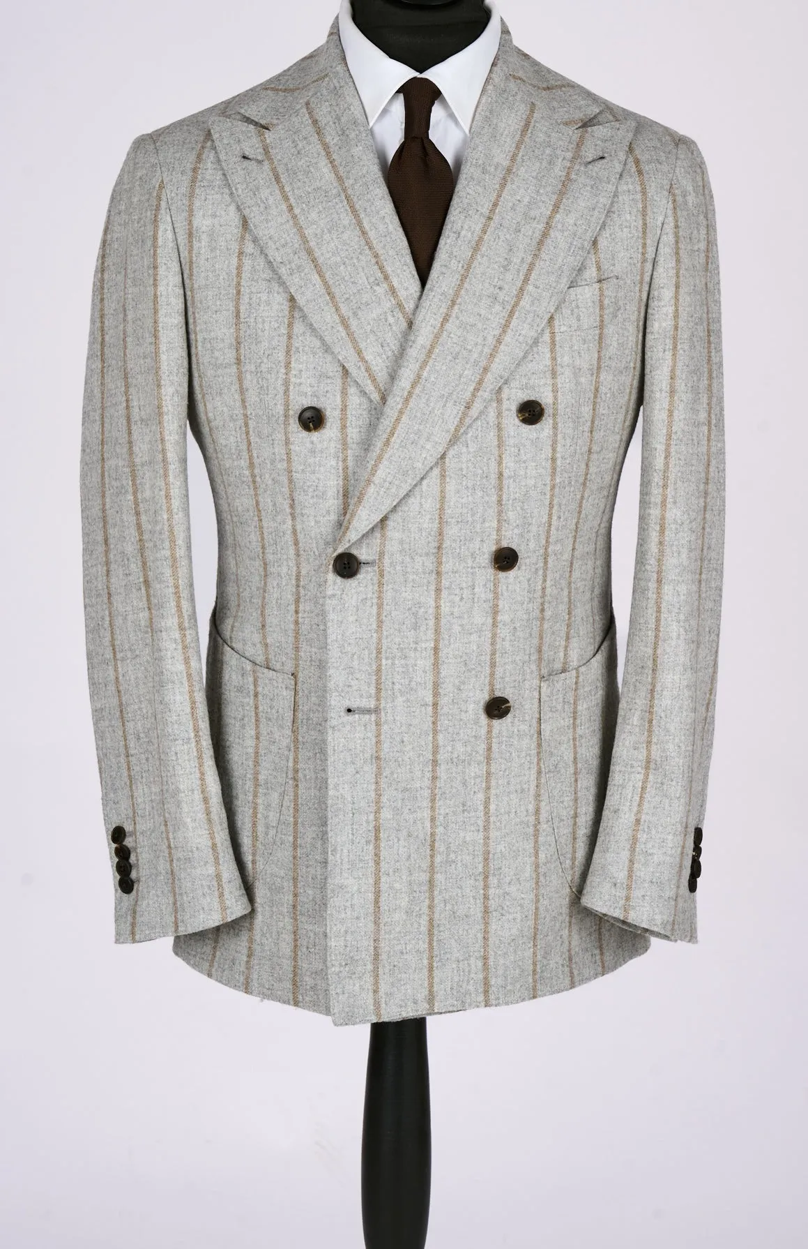 New SUITREVIEW Elmhurst Light Gray Cinnamon Stripe Alpaca and Wool Ferla Suit - Size 40R (Other Sizes Special Order)