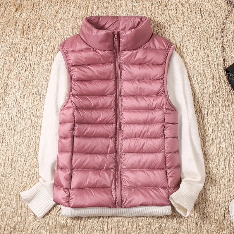 New Women Sleeveless Women&#39;s Ultra Light Down Vests Slim Jacket Girl Gilet Lightweight Windproof Warm Waistcoat Portable