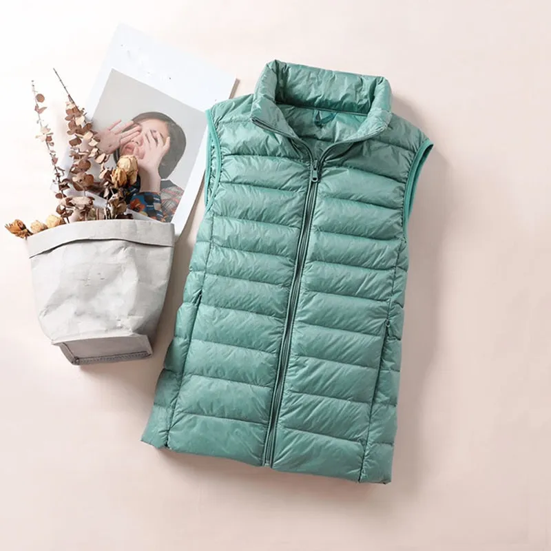 New Women Sleeveless Women&#39;s Ultra Light Down Vests Slim Jacket Girl Gilet Lightweight Windproof Warm Waistcoat Portable