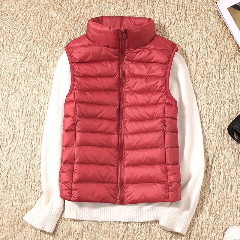 New Women Sleeveless Women&#39;s Ultra Light Down Vests Slim Jacket Girl Gilet Lightweight Windproof Warm Waistcoat Portable