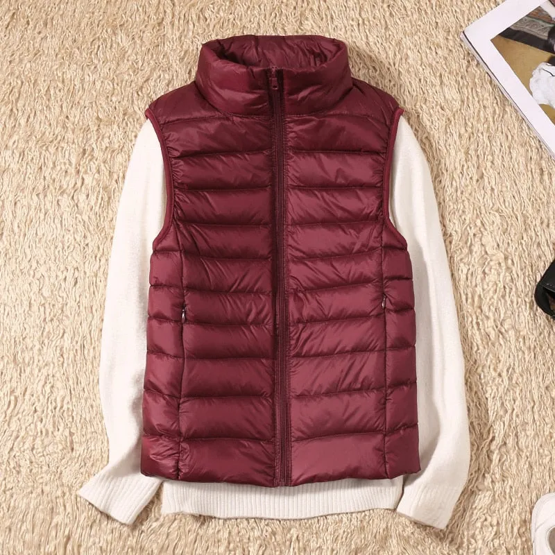 New Women Sleeveless Women&#39;s Ultra Light Down Vests Slim Jacket Girl Gilet Lightweight Windproof Warm Waistcoat Portable