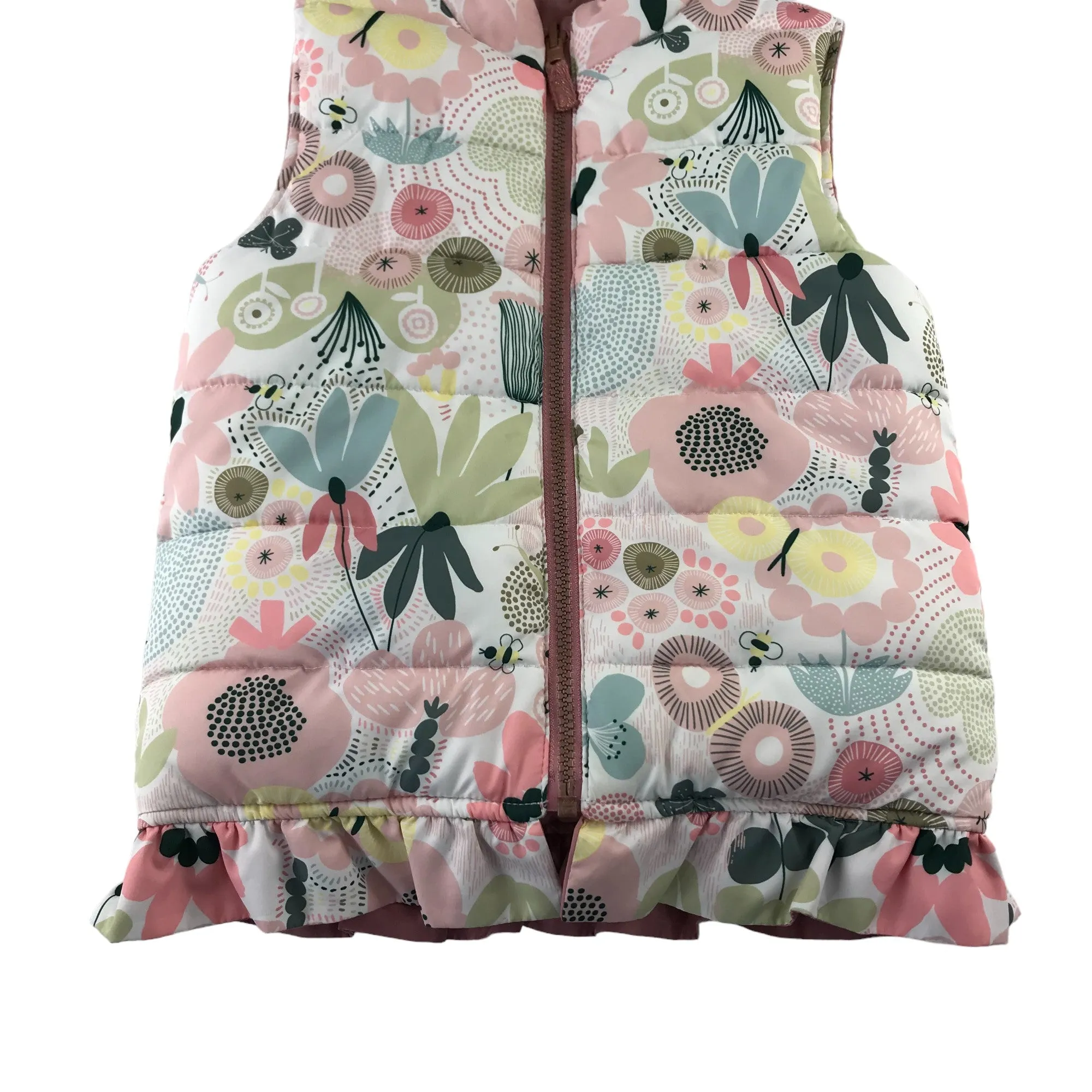 Nutmeg reversible gilet 5-6 years pink and white floral puffer