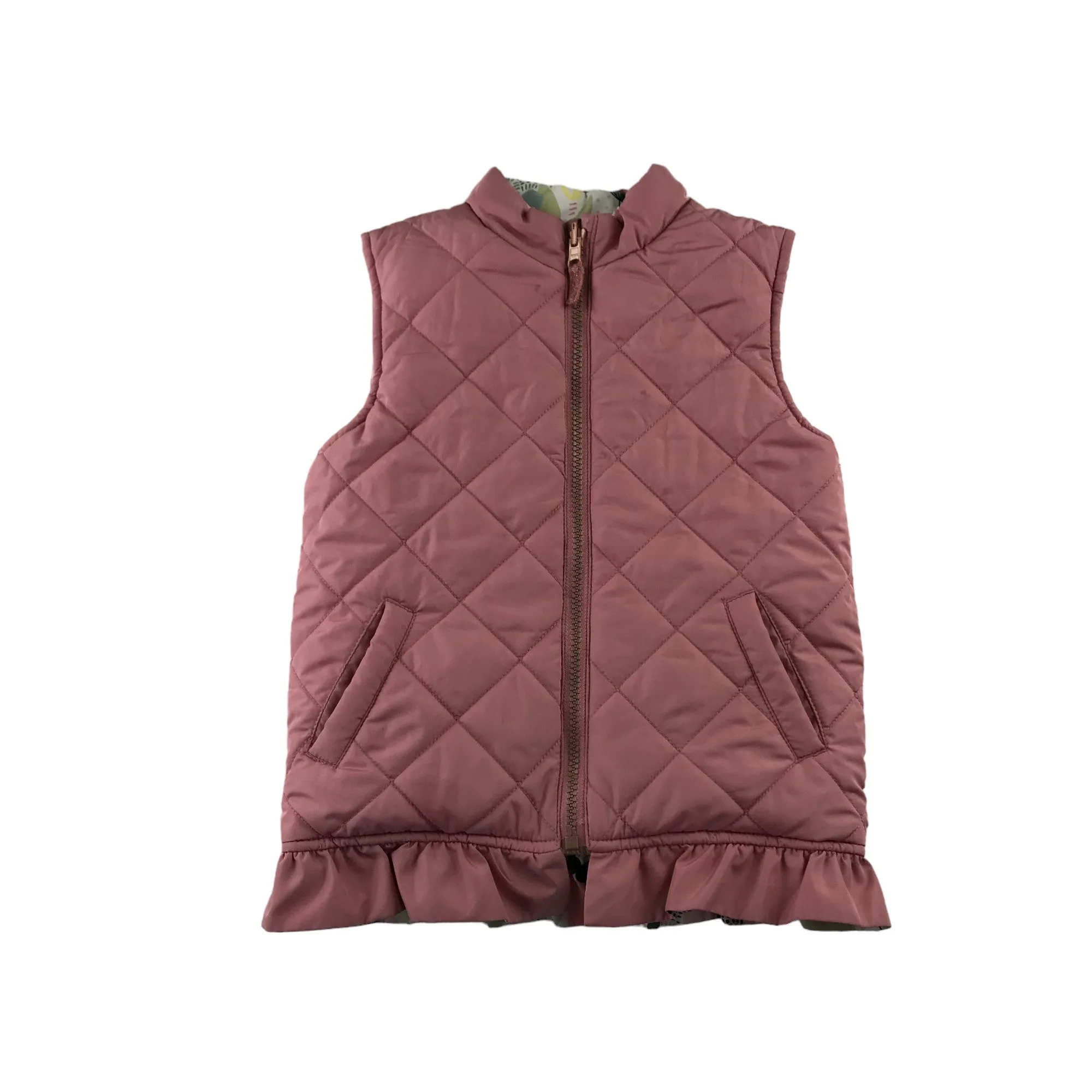 Nutmeg reversible gilet 5-6 years pink and white floral puffer