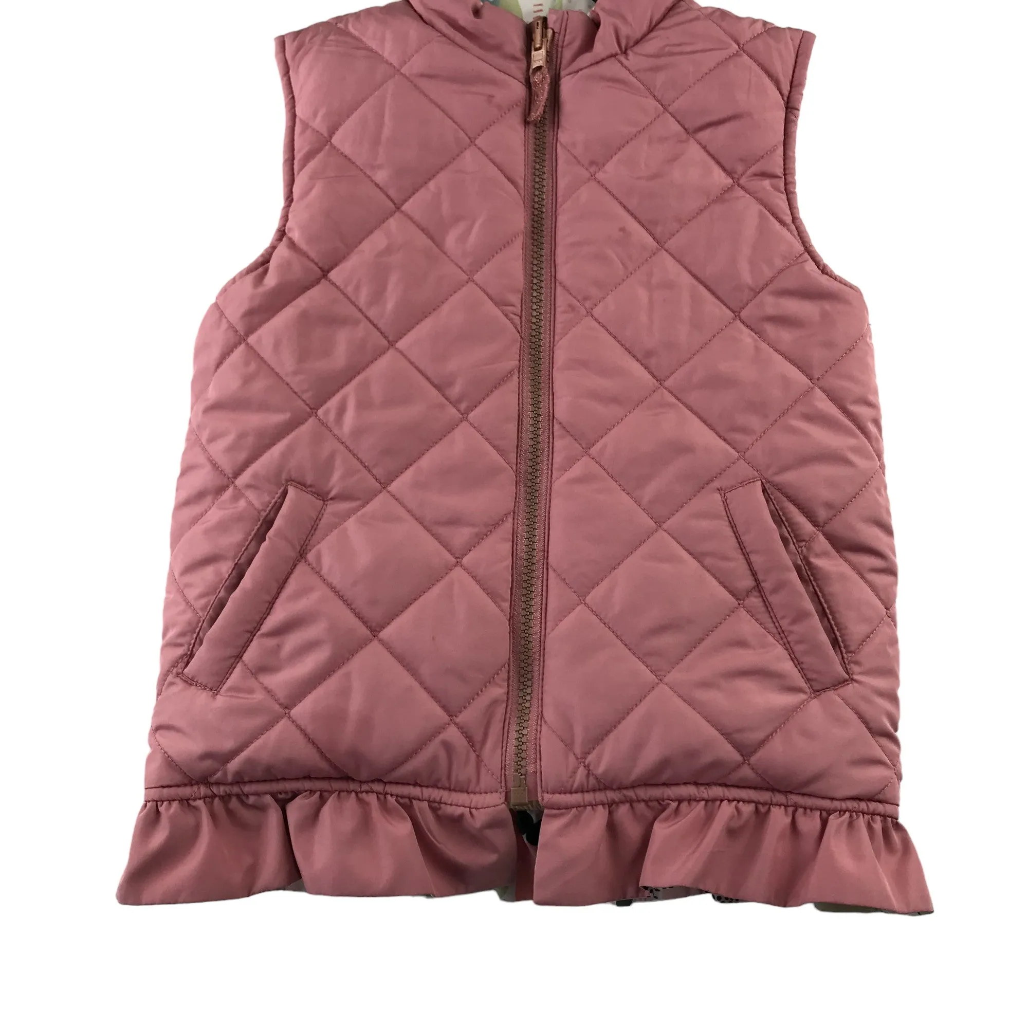 Nutmeg reversible gilet 5-6 years pink and white floral puffer