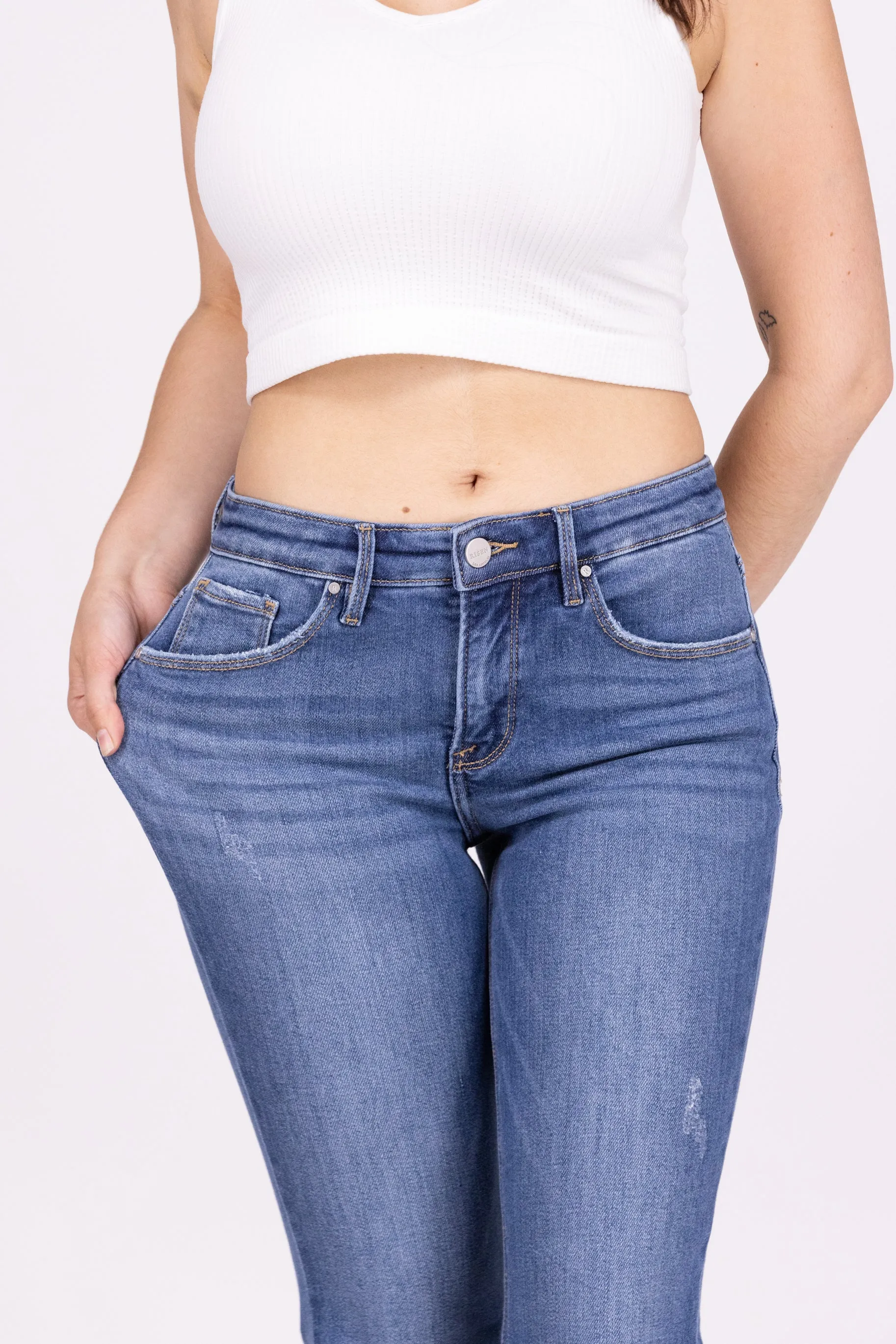 Old School Classic From Risen: Mid-Rise Tummy Control Flare Basic Denim