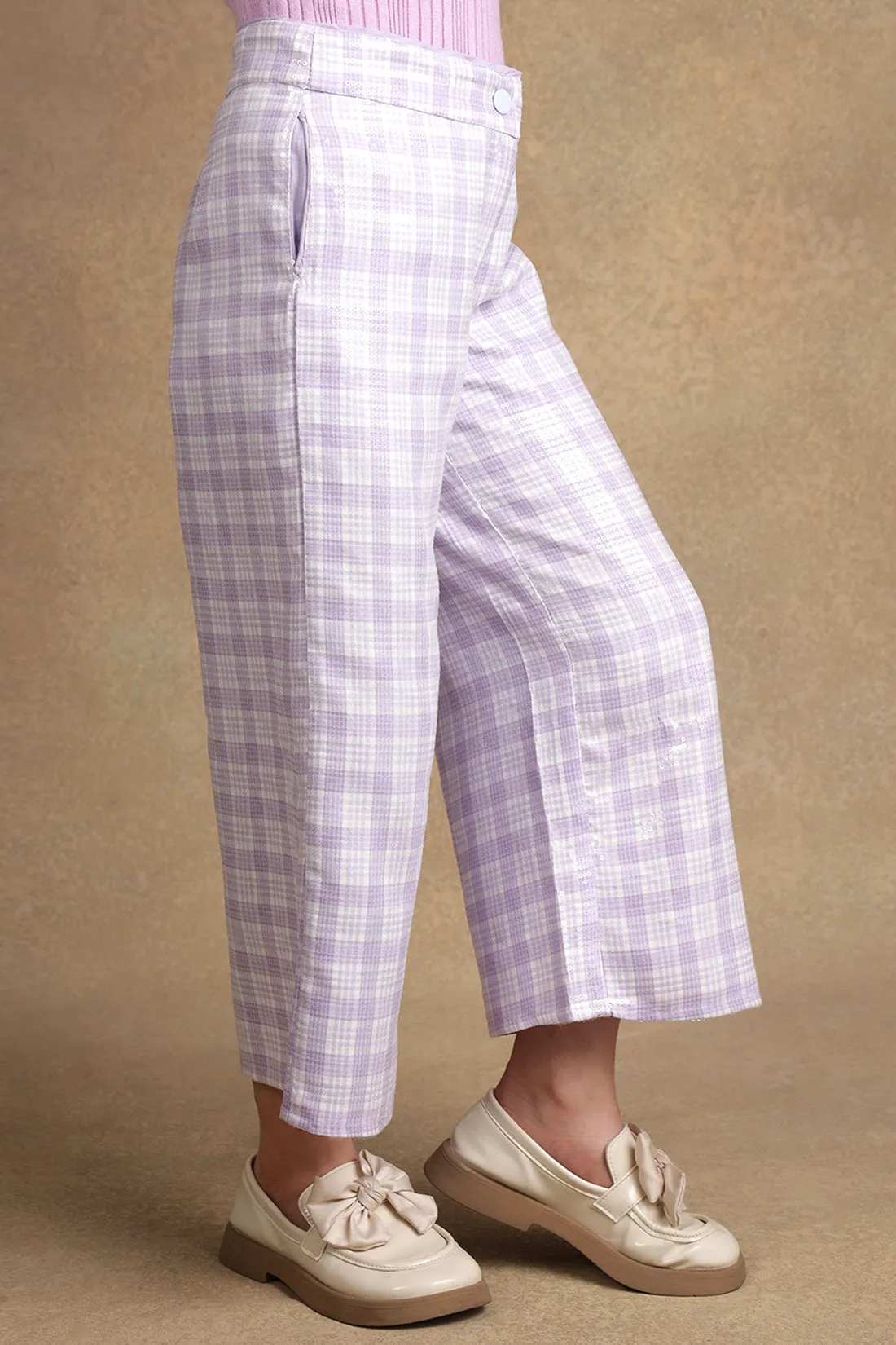 One Friday Kids Girls Lilac Checks With Sequence Trouser