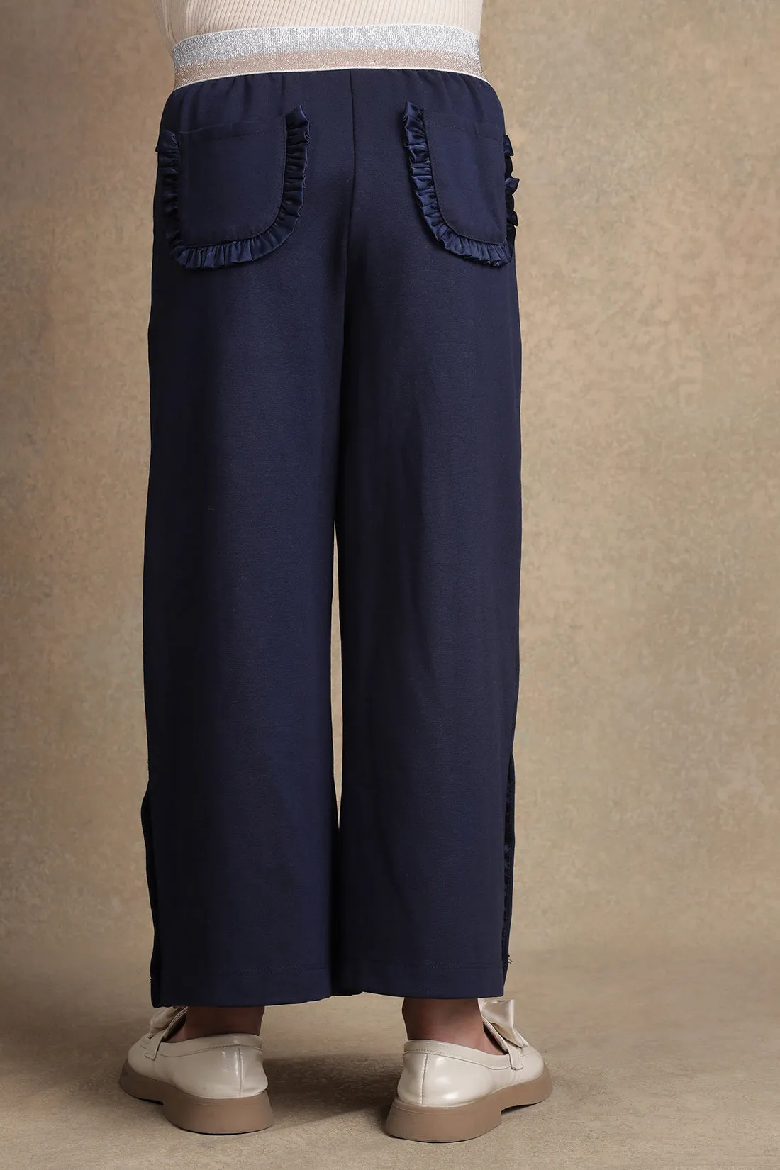 One Friday Kids Girls Navy Blue Flared Trouser