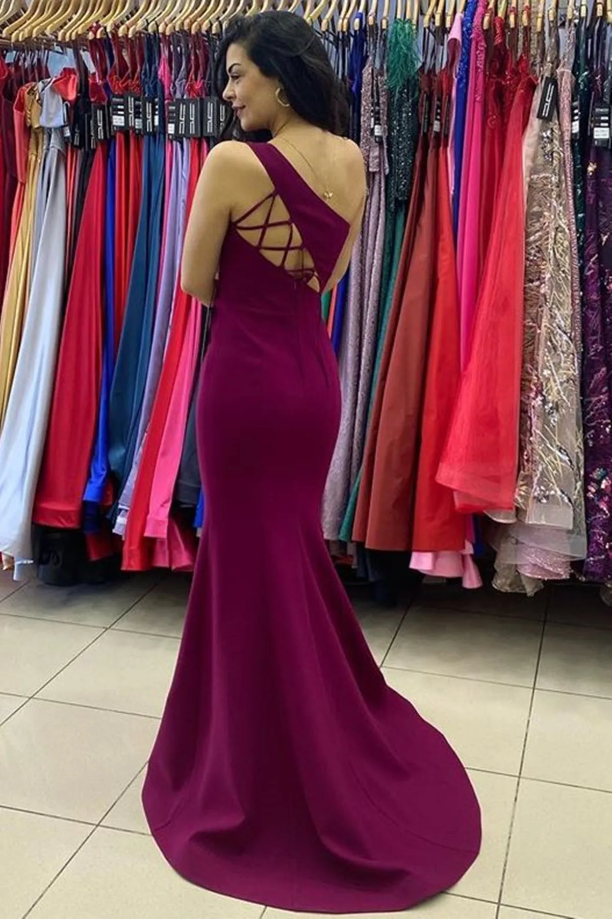 One Shoulder Mermaid Purple Long Prom Dress, Mermaid Purple Formal Graduation Evening Dress A1581