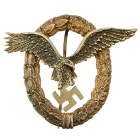 Original German WWII Early Tombak Luftwaffe Pilot's Badge - Unmarked C.E. Juncker - Flugzeugführerabzeichen