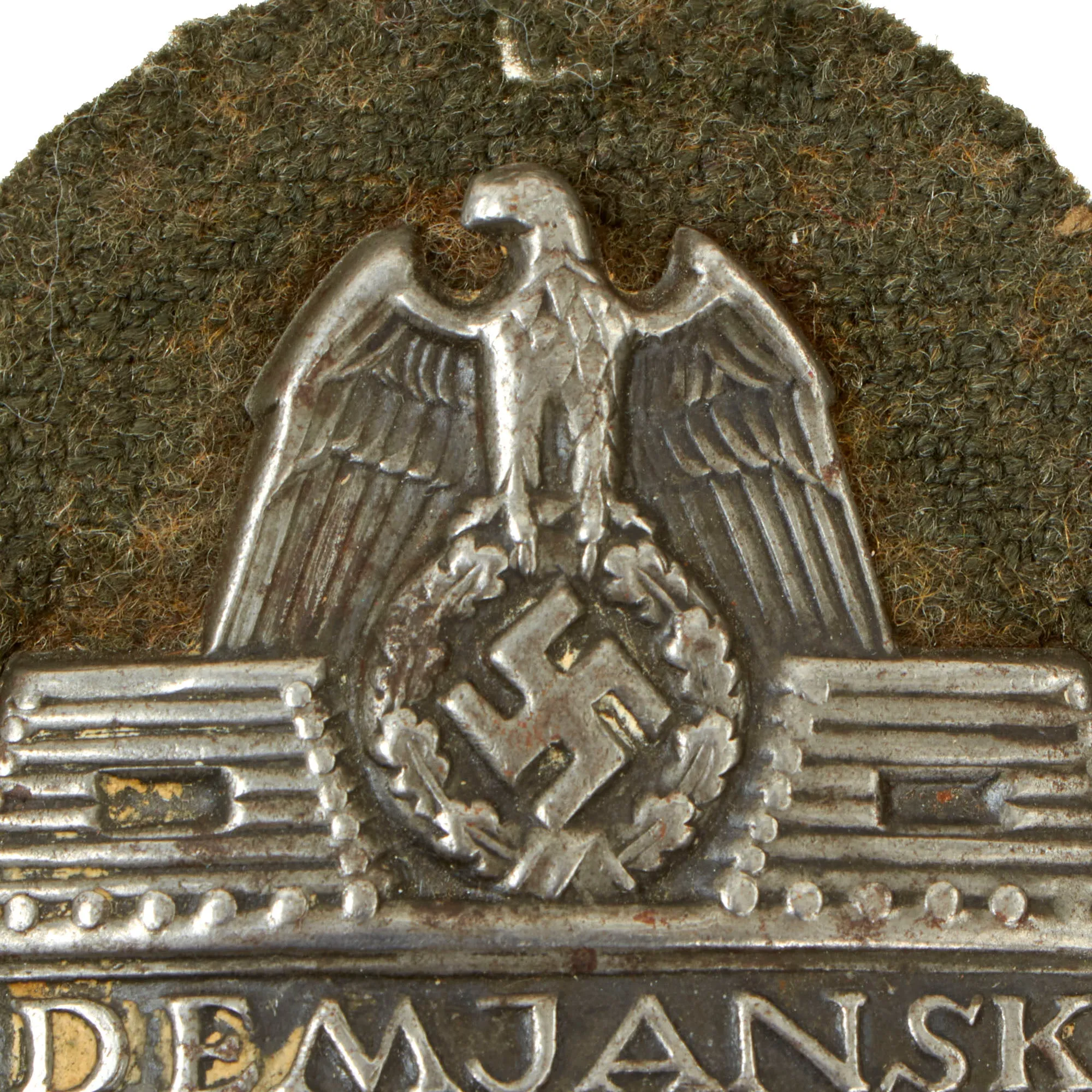 Original German WWII Heer Army Demyansk Shield Decoration with Back Plate & Fabric - "Missing Log" Variant