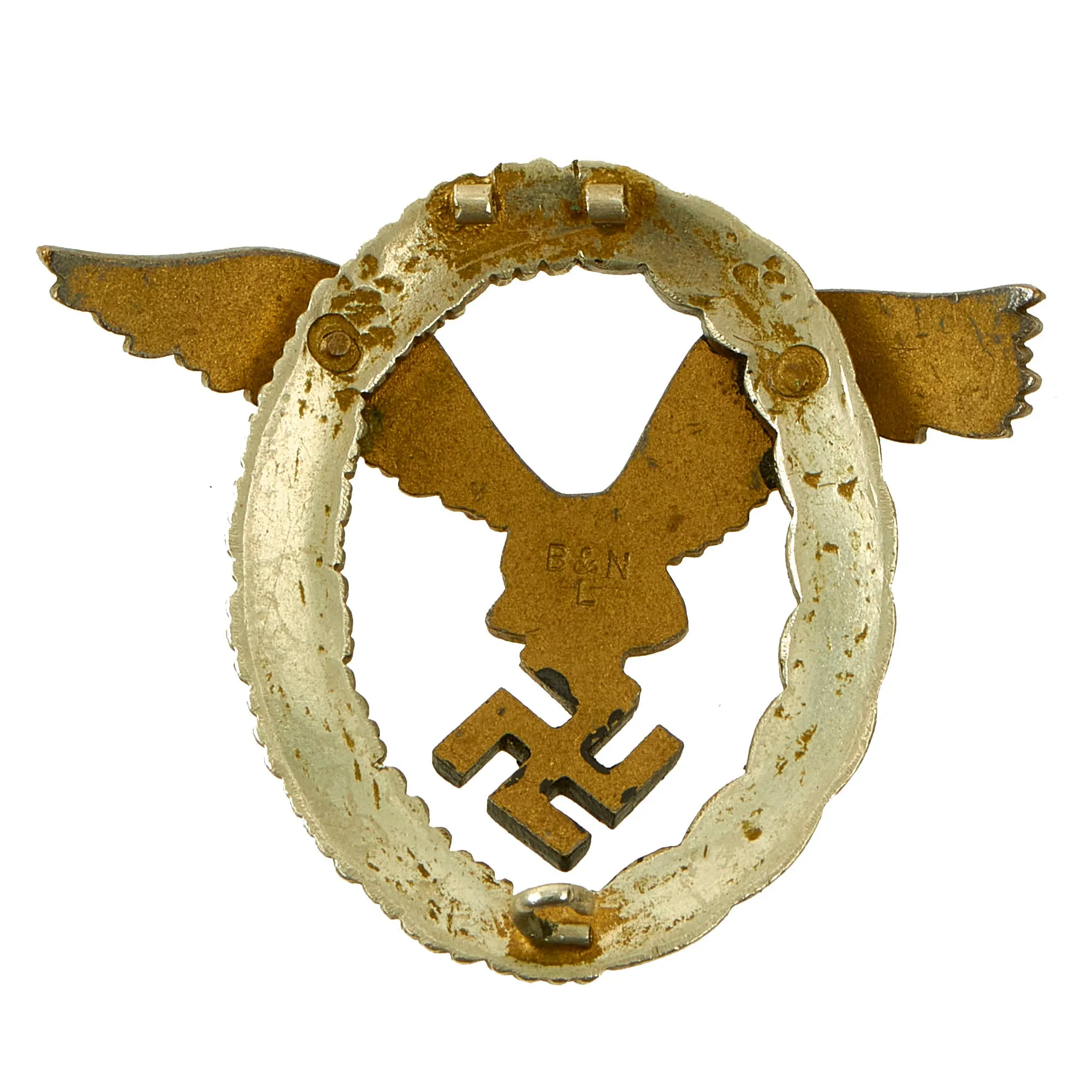 Original German WWII Luftwaffe Pilot's Badge by Berg and Nolte - Missing Attachment Pin - Flugzeugführerabzeichen