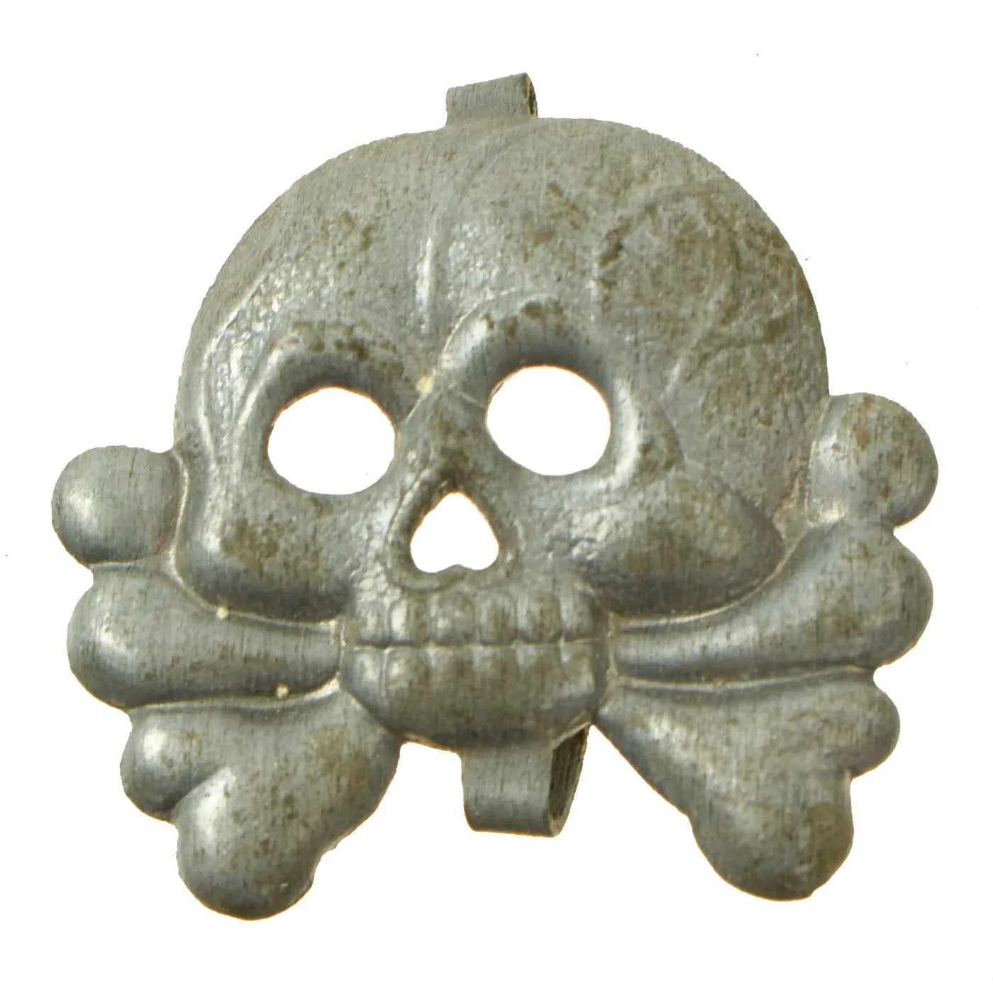 Original German WWII Set of Two Panzer "Danziger" Style "Death's Head" Collar Tab Emblems - Totenkopf