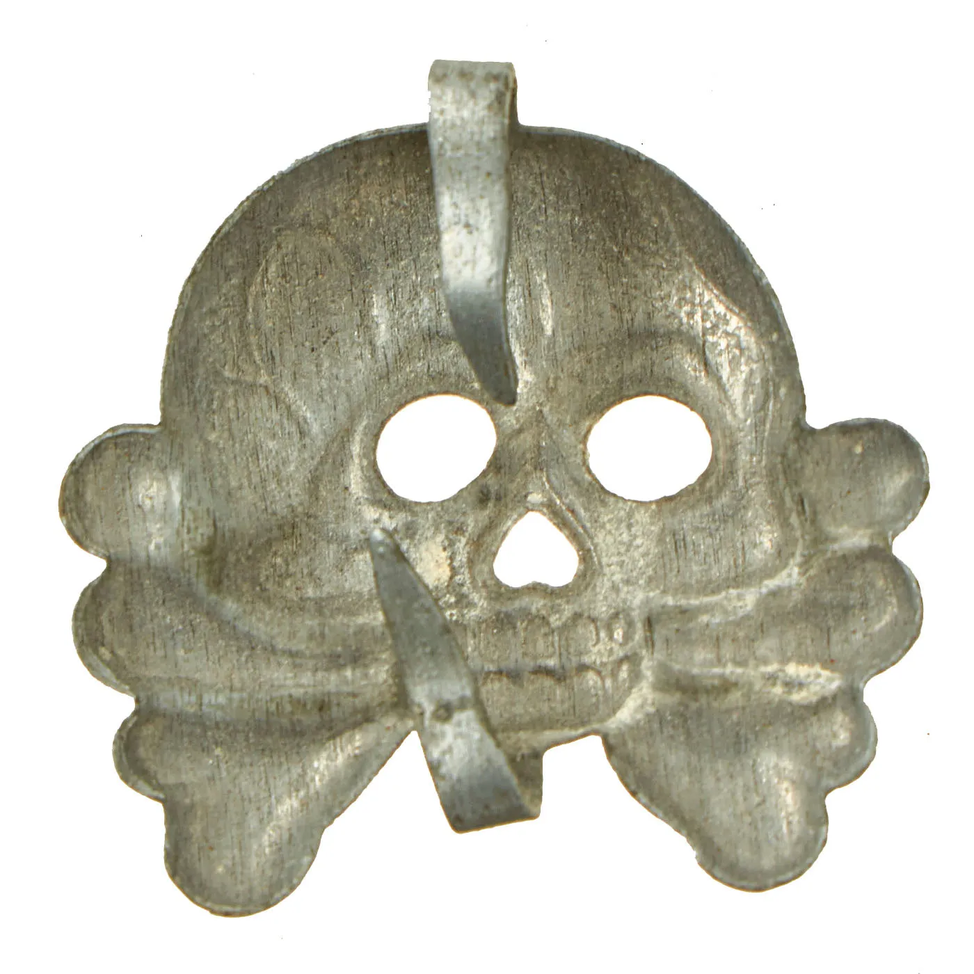 Original German WWII Set of Two Panzer "Danziger" Style "Death's Head" Collar Tab Emblems - Totenkopf