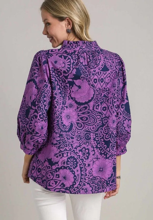 Paisley Print Notch Neck Top