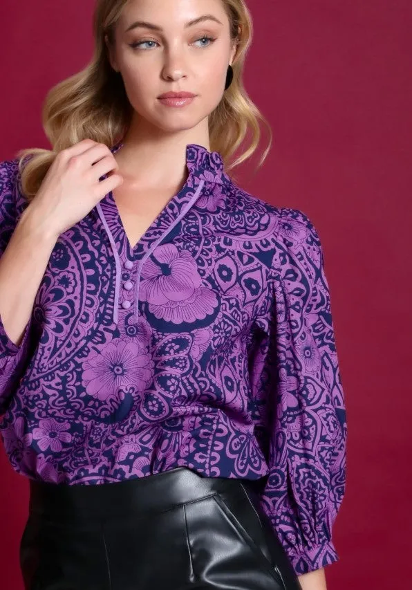 Paisley Print Notch Neck Top