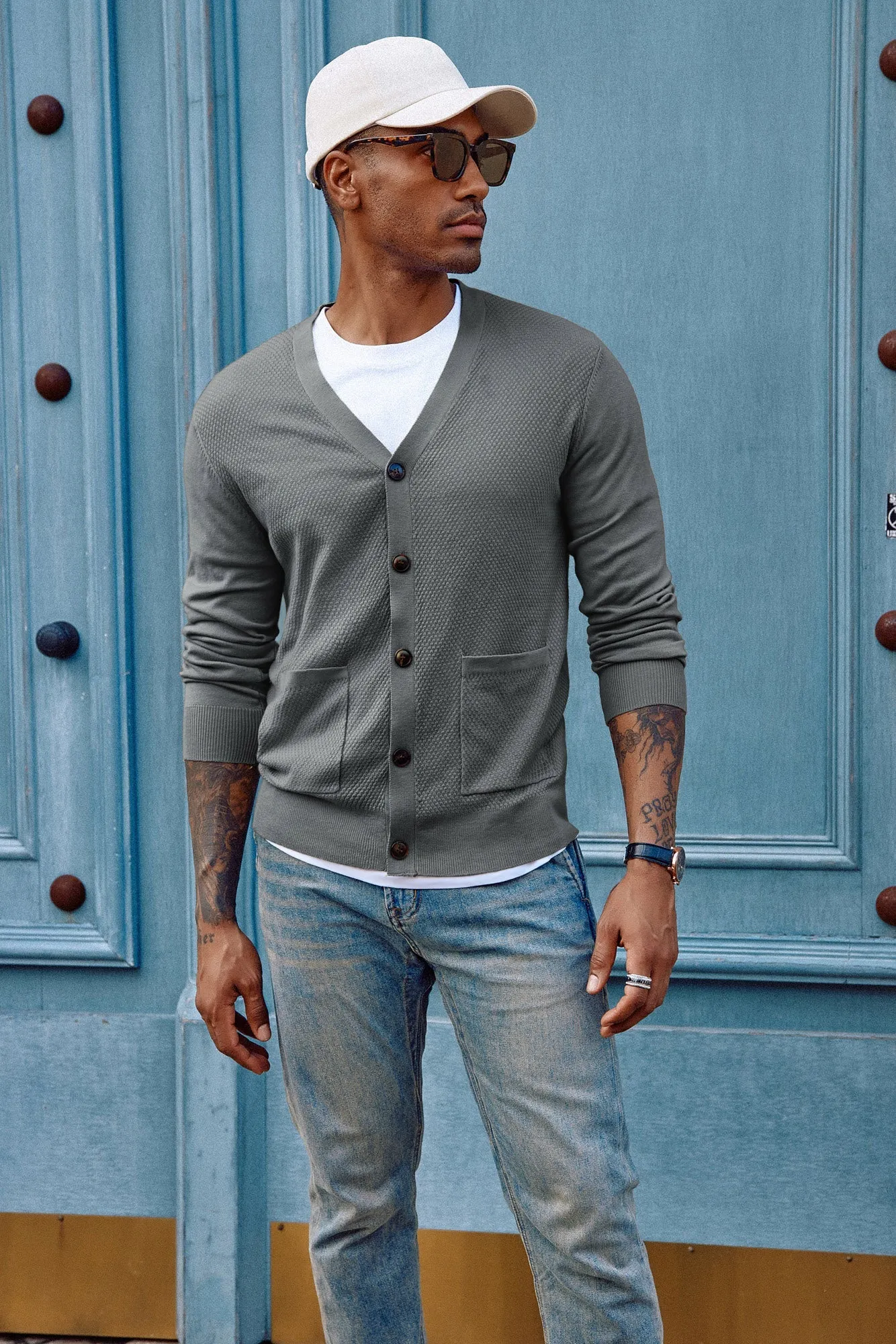 Paul Jones Men's Casual Cardigan Sweaters Long Sleeve V-Neck Cardigans Button-up Knitted Sweater