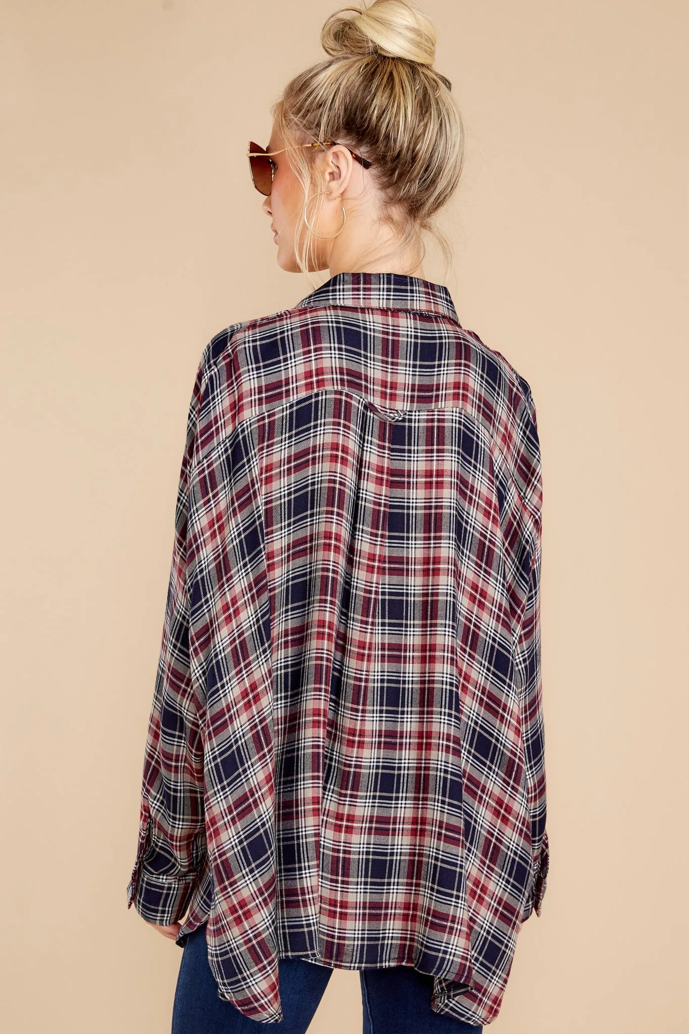 Perfectly Charming Indigo Red Multi Plaid Top