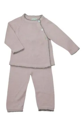 Pink Baby Alpaca Pant Set with Grey Trim