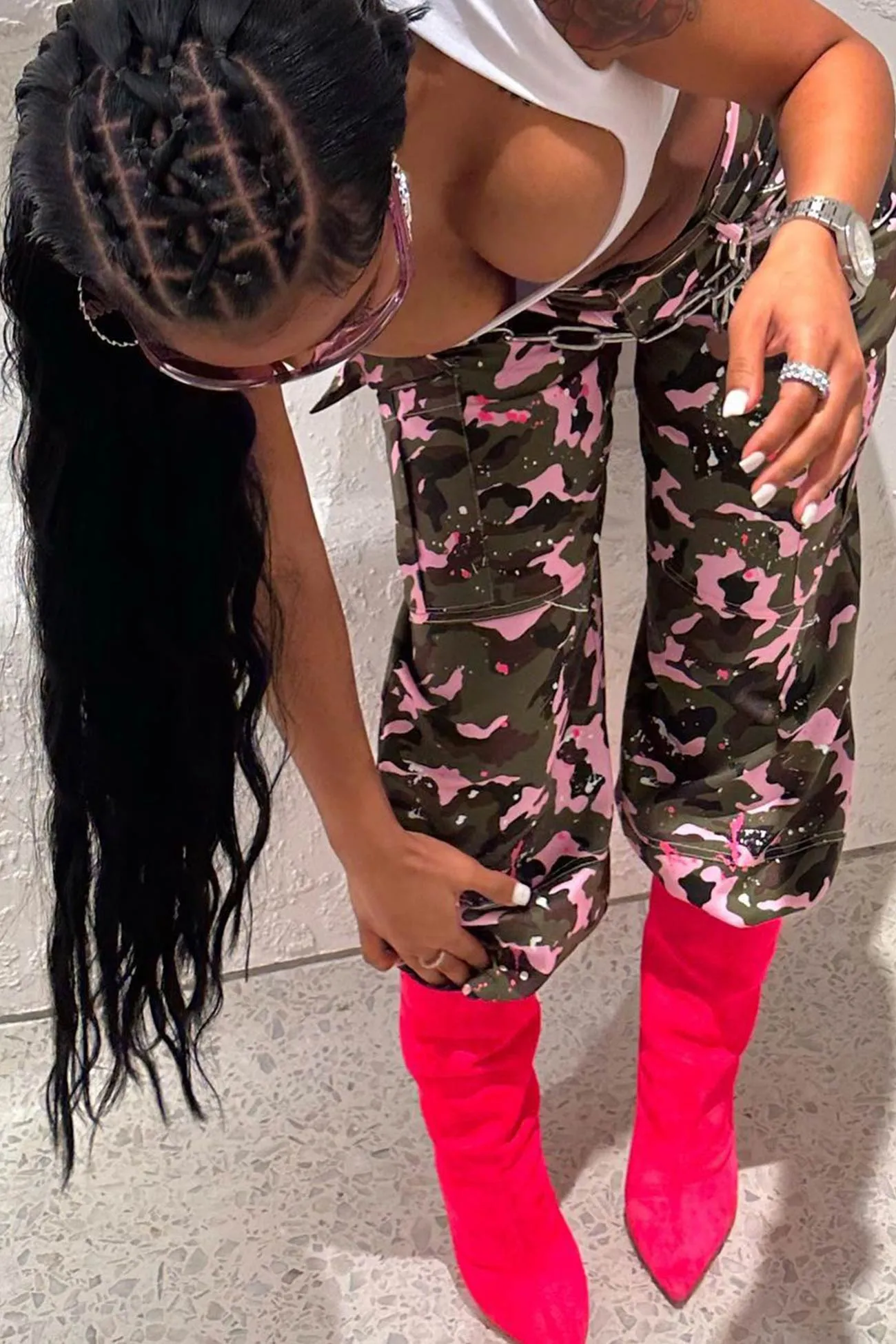 Pink Camouflage High Waist Pants