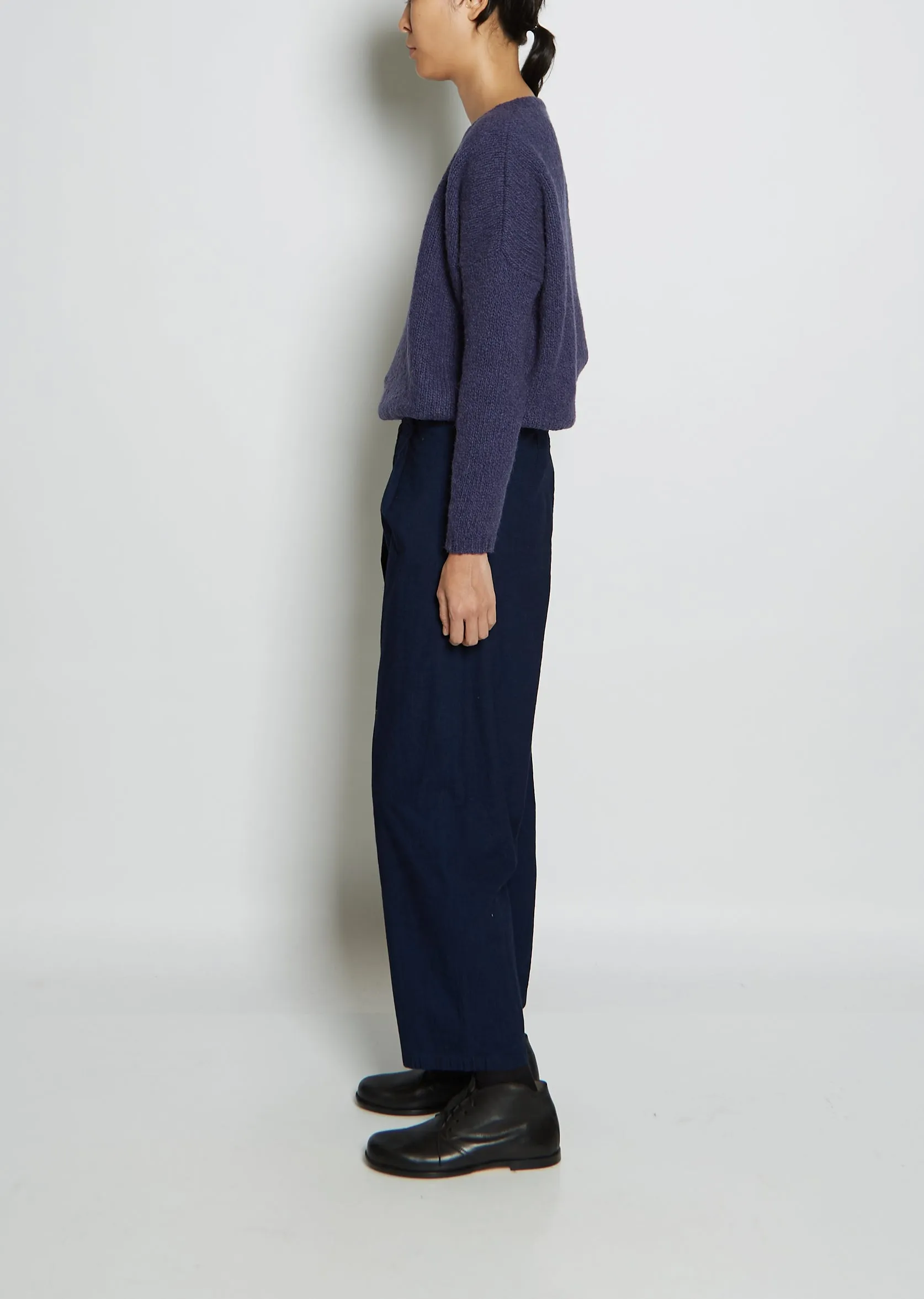 Pleat Front Cropped Cotton Trousers