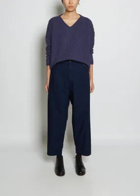 Pleat Front Cropped Cotton Trousers