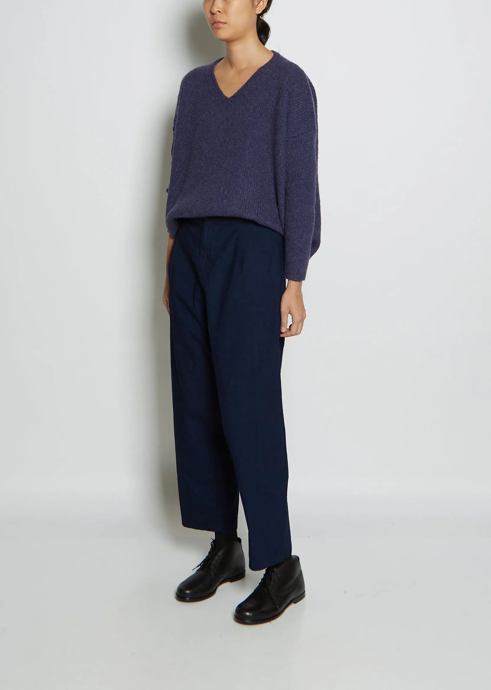 Pleat Front Cropped Cotton Trousers