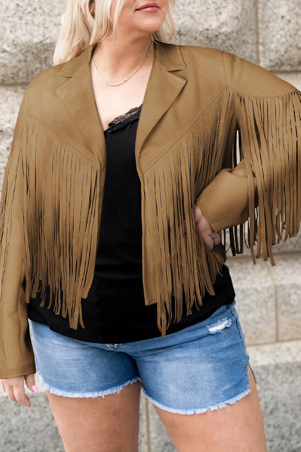 Plus Size Fringe Open Front Jacket Fringe Jackets