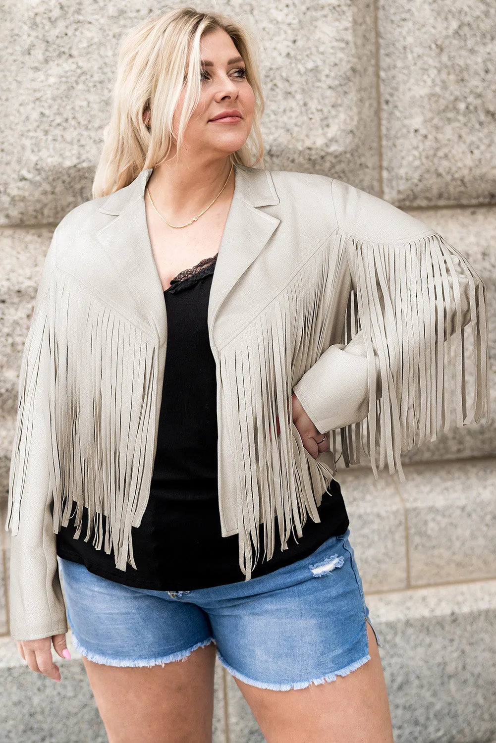 Plus Size Fringe Open Front Jacket Fringe Jackets