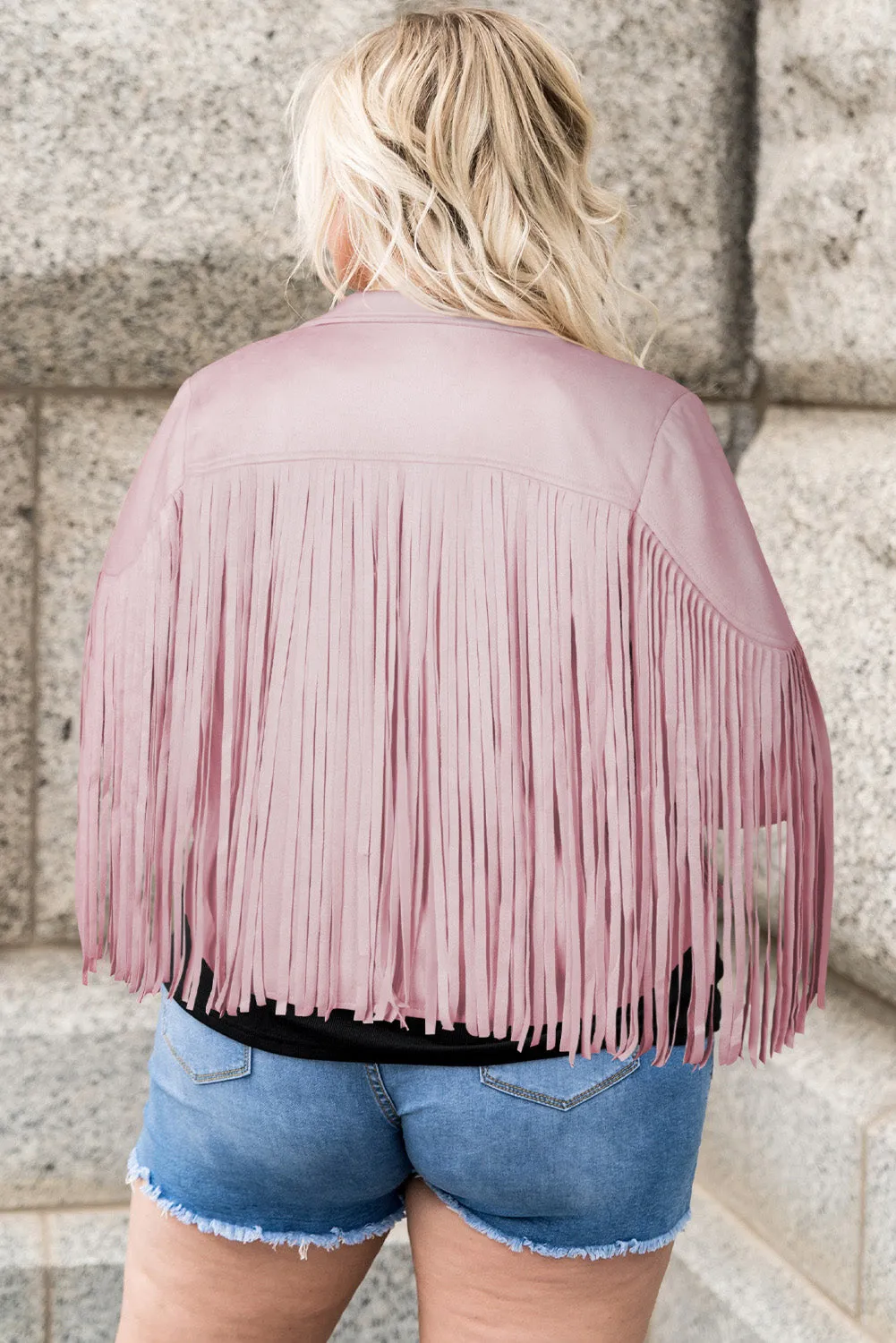 Plus Size Fringe Open Front Jacket Fringe Jackets